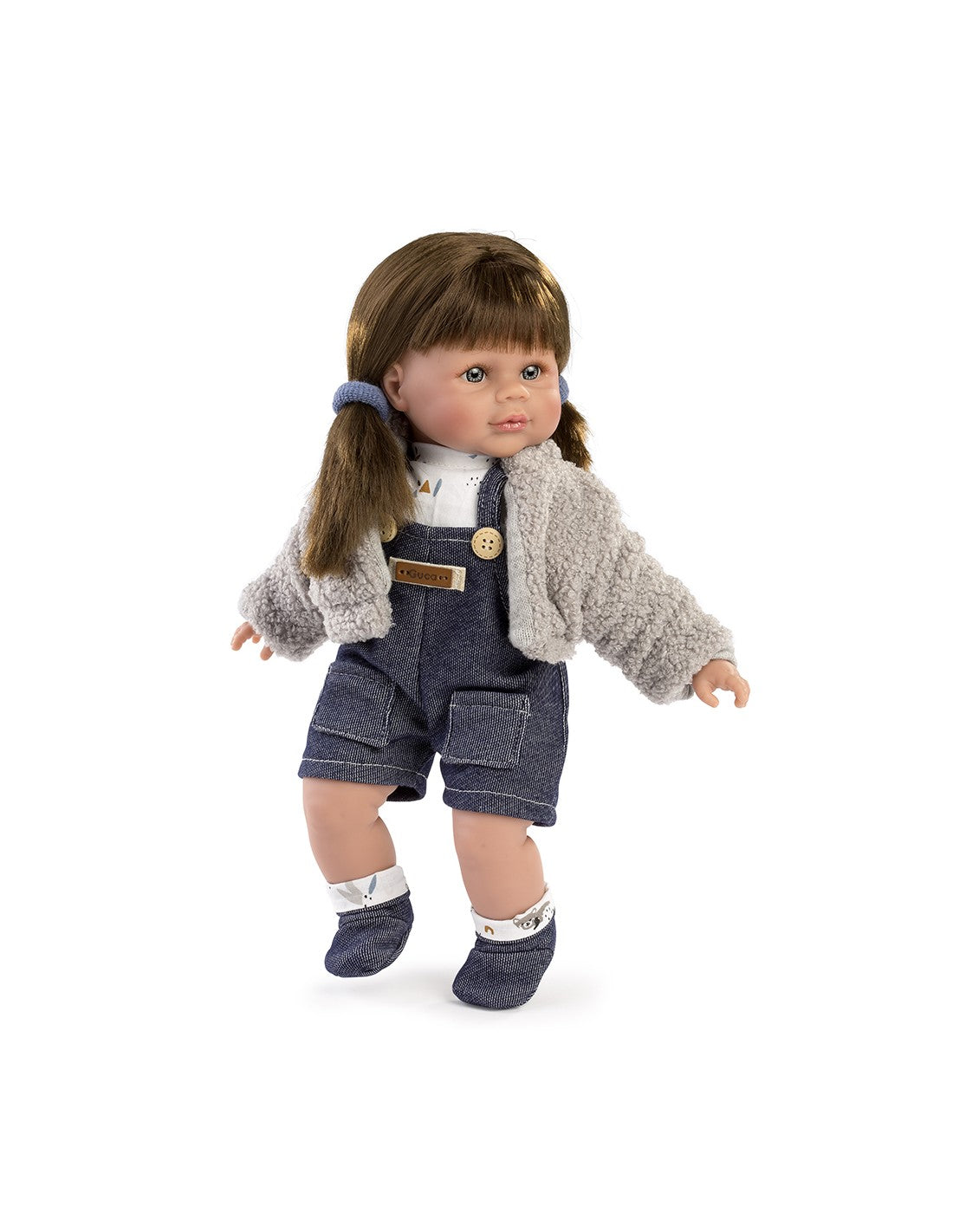 Bambola Maya, 2 code brune, salopette in denim e camicia - 36cm